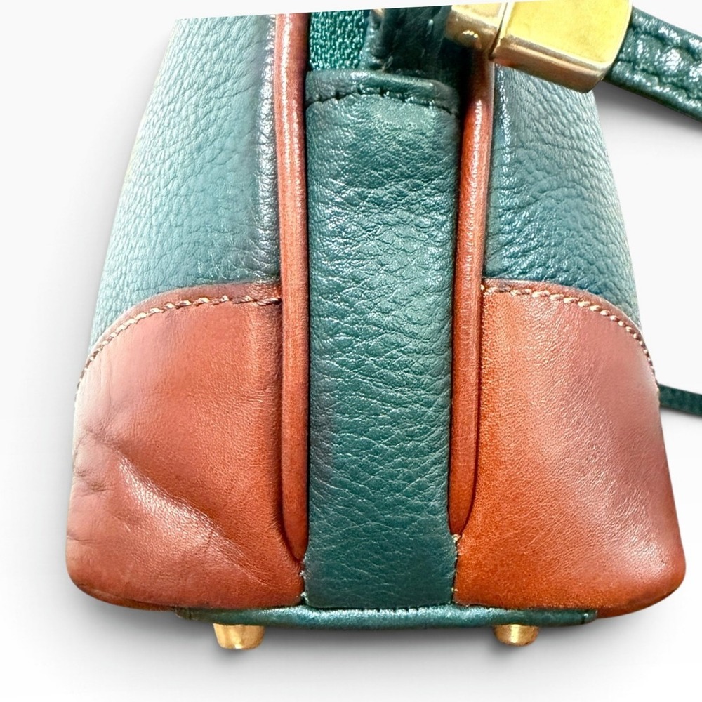 Bally Forest Green Cognac Leather Dome Crossbody Bag Italy Vintage - Picture 3 of 9